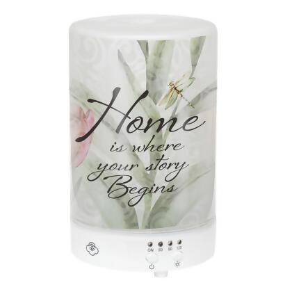 LED Lighted Floral Dragonfly Inspirational Essential Oil Diffuser - 5.75