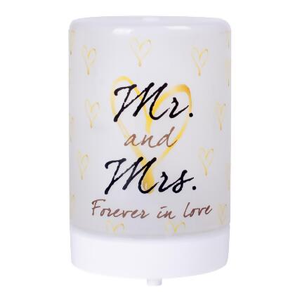 LED Frosted Mr and Mrs Forever in Love Cylindrical Essential Electric Oil Diffuser - 5.75