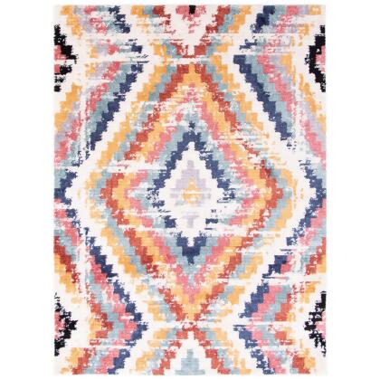 5.25' x 7.25' Geometric Area Throw Rug - White and Red 