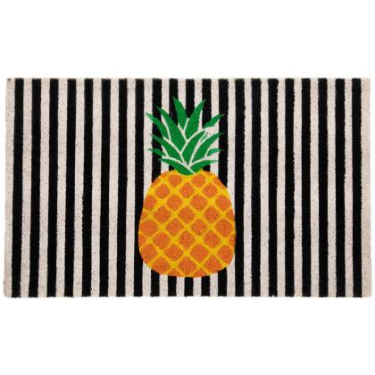 Ivory and Orange Pineapple Striped Natural Coir Outdoor Summer Doormat 18
