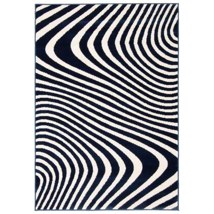 4' x 5.5' Waves Rectangular Area Throw Rug - Blue and White 