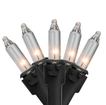 Mini Christmas String Light Set - Clear - 10' Black Wire - 50ct 