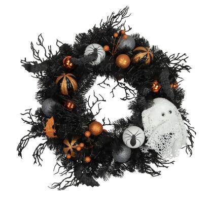 Ornaments and Ghost Halloween Twig Pine Wreath - 24