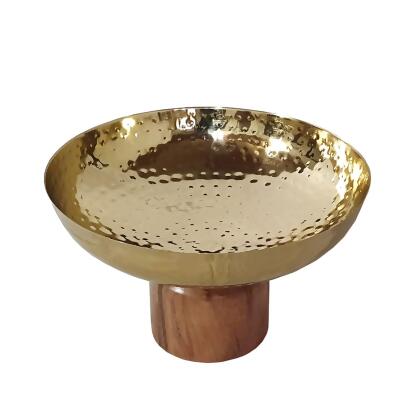 Large Punched Bowl with Acacia Wooden Base - 12