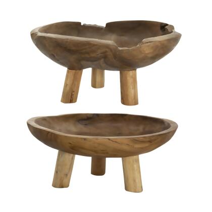 Round Footed Teak Bowls - 11.75