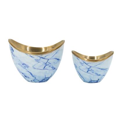 Boat-Shaped Marble-Style Aluminum Bowl - 8.5