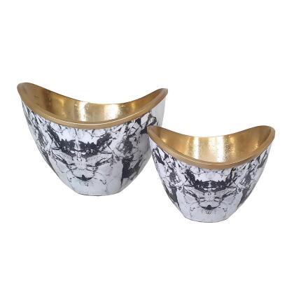 Boat-Shaped Marble-Style Aluminum Bowl - 8.5