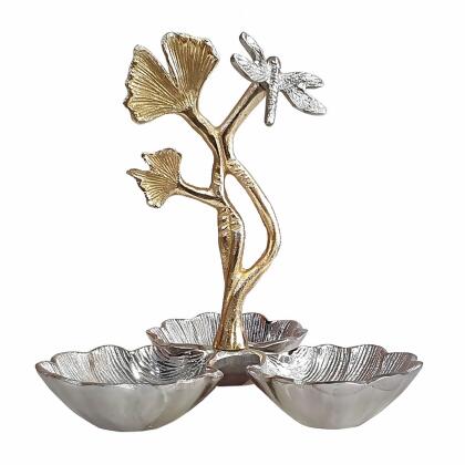 Ginkgo Leaf Aluminum Nut Bowl with Dragonfly - 8.75