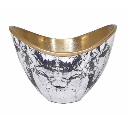 Large Marble-Style Boat-Shaped Aluminum Bowl - 9.75