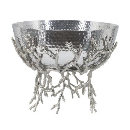Hammered Aluminum Bowl with Twig Stand - 14.25