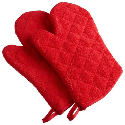 Set of 2 Bright Red Oven Mitts with Quilted Diamond Design 13” 