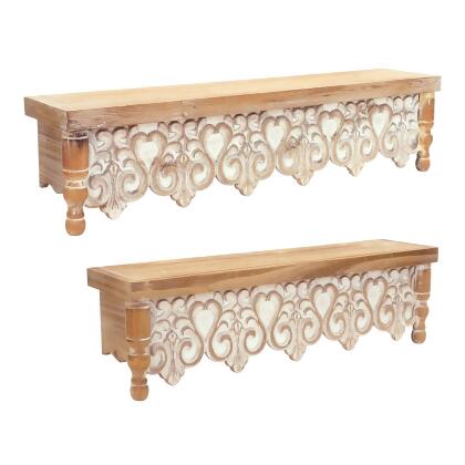 White Washed Wooden Floating Wall Shelves - 30.25