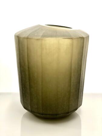 Long Smoke Flat Cut Stone Finish Glass Vase - 11