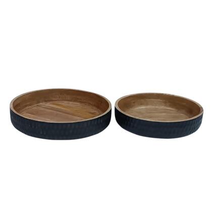 Round Wooden Carved Decorative Bowls - 17