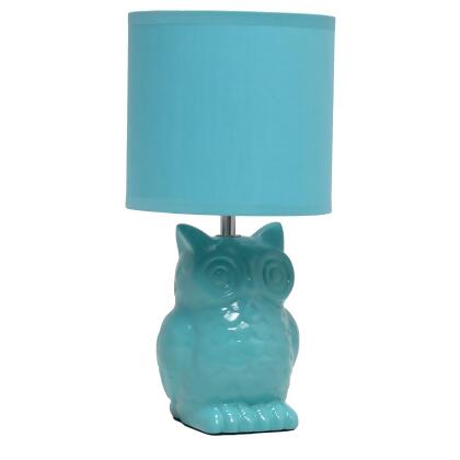 Tall Ceramic Owl Bedside Table Desk Lamp with Drum Shade - 12.75