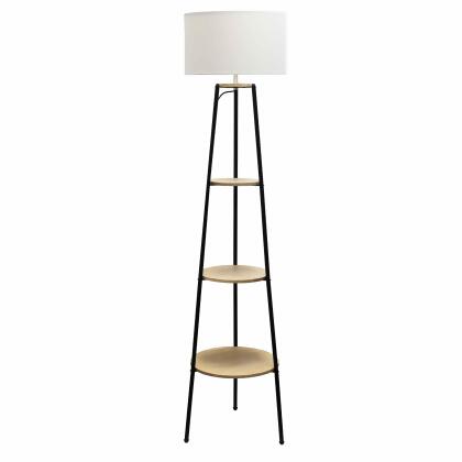 3 Tier Tripod Shelf Floor Lamp with White Drum Shade - 61.75