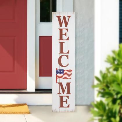 Welcome USA Flag Americana Wooden Porch Board Sign Decoration - 36