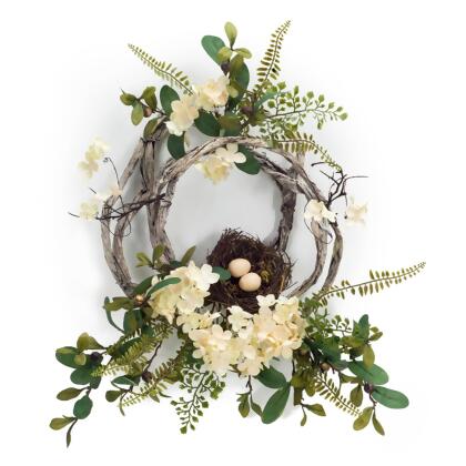 Artificial Hydrangea Bird Nest Easter Wreath - 16