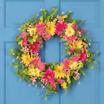 Gerbera Daisy, Berries and Daisy Floral Spring Wreath - 23