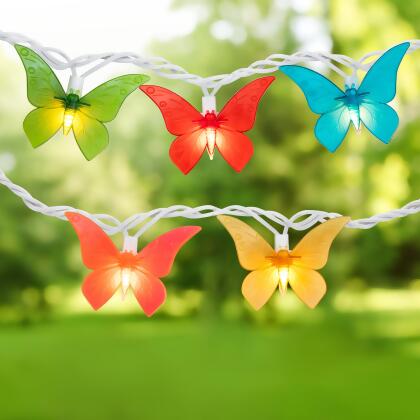 10-Count Summer Butterfly Outdoor Patio String Light Set - 9ft - White Wire 