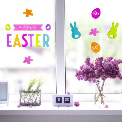 15-Piece “Happy Easter” Spring Gel Window Clings