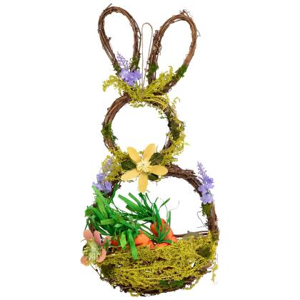 Artificial Floral Bunny Hanging Easter Basket Decoration - 14.5