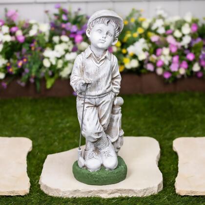 Golfer Boy with Clubs Outdoor Garden Statue - 17