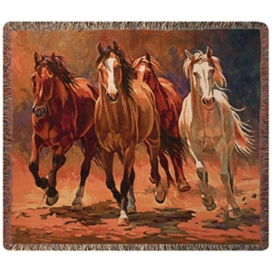 Hoofbeats and Heartbeats Majestic Horses Tapestry Throw Blanket 50 x 60 - All