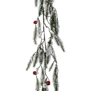 5' x 15 Snowy Pine with Red Jingle Bells Artificial Christmas Garland Unlit - All