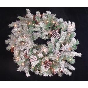 30 Flocked Pine Cone Christmas Wreath Clear Lights - All