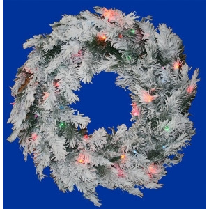 36 Pre-Lit Flocked Alaskan Artificial Christmas Wreath Multi Dura Lights - All