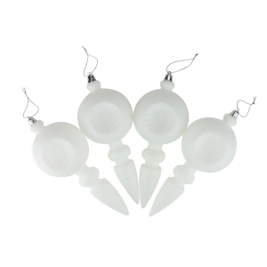4Ct Matte White Retro Reflector Shatterproof Christmas Finial Ornaments 7.5 - All