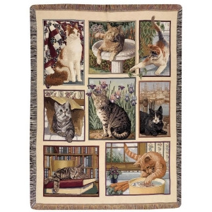 Kitty Corner Feline Tapestry Throw Blanket 50 x 60 - All