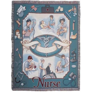 Nurse Profession Pictorial Afghan Throw Tapestry 50 x 70 - All