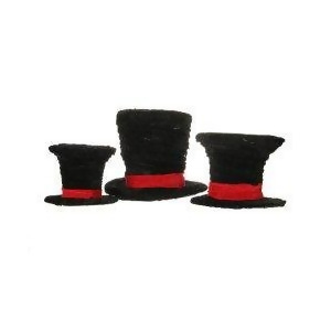 Set of 3 Black Velveteen Wrapped Top Hat Christmas Table Decorations 7 - All