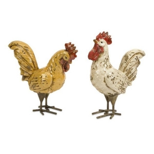 Set of 2 Parker Cream and Butternut Crackled Table Top Ceramic Roosters - All