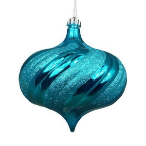 4Ct Shiny Turquoise Blue Swirl Shatterproof Onion Christmas Ornaments 5.75 - All