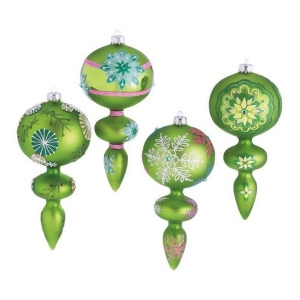Set of 4 Dazzling Green Snowflake Design Glass Finial Christmas Ornaments 7 - All
