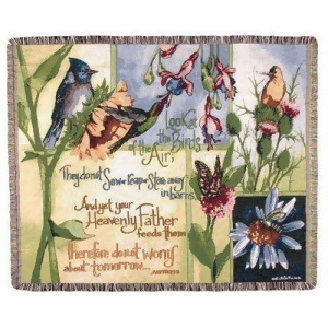 Exquisite Birds of the Air Religious Verse Tapestry Throw Blanket 50 x 60 - All