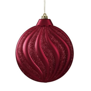 6Ct Matte Burgundy Glitter Swirl Shatterproof Christmas Disc Ornaments 6.25 - All