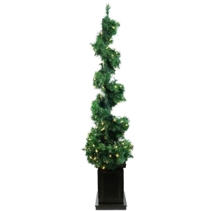 5' Pre-Lit Helix Spiral Potted Artificial Topiary Tree Clear Lights - All