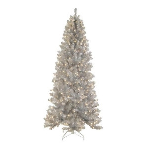 7.5' Pre-Lit Silver Tinsel Noble Pine Artificial Christmas Tree Clear Lights - All