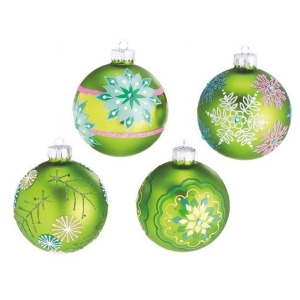 Set of 4 Dazzling Green Snowflake Design Glass Ball Christmas Ornaments 3.5 - All
