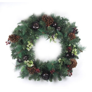 24 Pre-Decorated Red Berry Pine Cone Apple Artificial Christmas Wreath Unlit - All