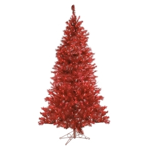 7.5' Sparkling Ruby Pre-Lit Laser Tinsel Artificial Christmas Tree Ruby Lights - All