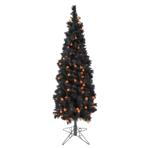 6.5' Pre-Lit Black Flocked Artificial Halloween Tree Orange G25 Led Lights - All
