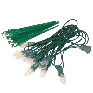 Set of 10 Clear White C7 Pathway Marker Lawn Stakes Green Wire - All