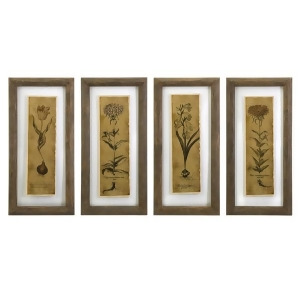 Set of 4 Vintage Country Chic Double Glass Print Wall Art with Wood Frames - All