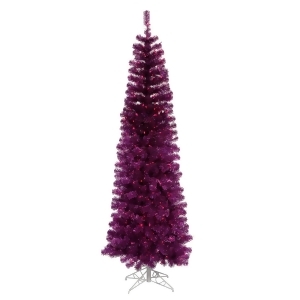 9' Pre-Lit Purple Artificial Pencil Tinsel Christmas Tree Purple Lights - All