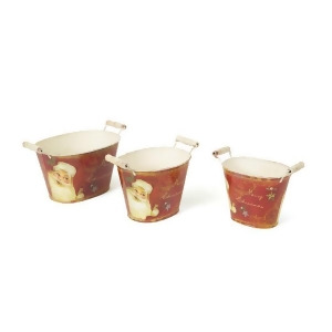 Set of 3 Retro Santa Claus Oval Vintage Style Decorative Buckets with Handles - All